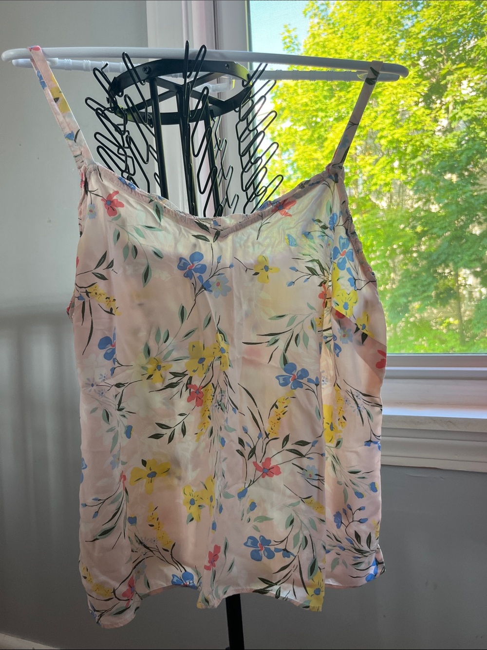 Old Navy Pink Floral Satin Camisole with Yellow & Blue Accents